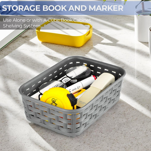 3 Pack Small Plastic Basket, Storage Bin Baskets for Organizing, Pantry Organizer Household Wicker Storage for Laundry Room, Bedrooms, Kitchens, C...