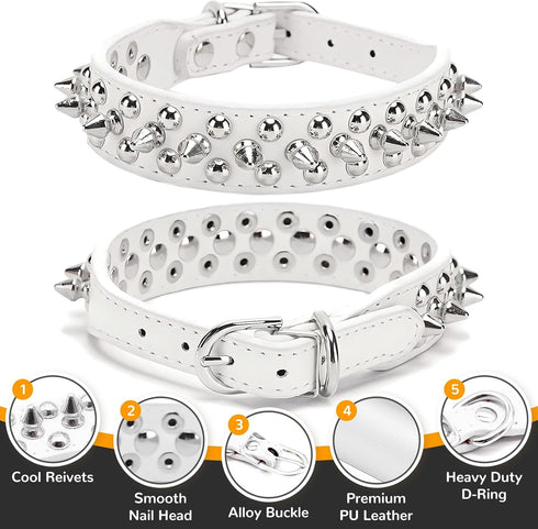 Spiked Dog Collar White Soft Pu Leather Funny Mushrooms Rivet Spike Studded Puppy Collar Adjustable Outdoor Pet Dog Collar for Small Medium Large ...