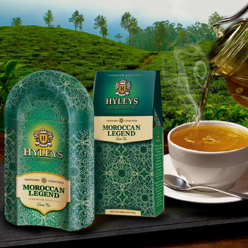 Hyleys Loose Leaf Green Tea with Mint Rose and Blue Corn Flowers in Tin 3.52 Ounce (100g) - Traveller's Collection - Moroccan Legend...