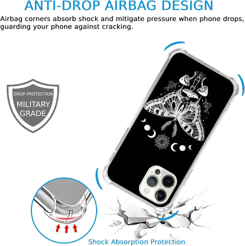 Celestial Sun Moon Moth Case Compatible with iPhone 15 Pro Max, Withcy Mushroom Moth Case for iPhone 15 Pro Max, Cool TPU Bumper Phone Case Cover...