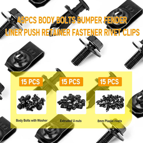 Xislet 45PCS Universal Style Engine Under Cover Splash Shield Guard Body Bolts Bumper Fender Liner Push Retainer Fastener Rivet Clips Compatible w...