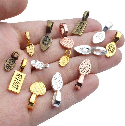 Glue on Bails, 100 Gram Mixed Tibetan Style Glue on Bails Pendants Alloy Flat Pad Bails Tag Charms Connector Hanger for Earring Necklace Jewelry F...