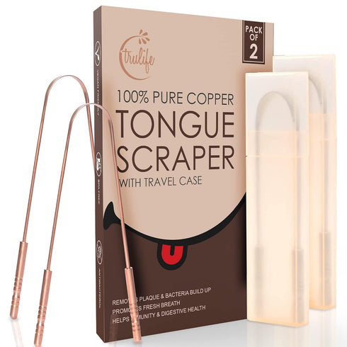 TruLife Tongue Scraper For Adults (2 Pack), Tongue Cleaner for Oral Care & Hygiene, Metal Tongue Scraper, Reduce Bad Breath (Travel Cases Included...