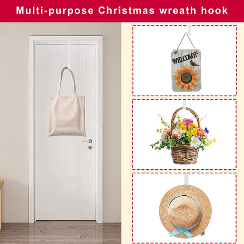 2 Pack Solid Wreath Hanger for Front Door Window Wreath Hooks Holder Over The Door Metal Hook Hangers (White, 12 inch)...