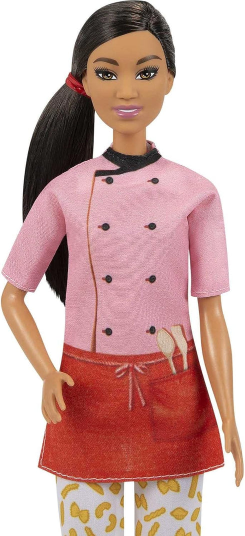 Barbie Pasta Chef Brunette Doll (12-in) with Colorful Chef Top, Macaroni Print Pants, Chef Hat, Pasta Pot & Pasta Cutter Accessories, Great Gift f...