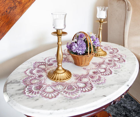 White Mauve Rose Jacquard Peacock Tail Lace Table Runner, Dresser Scarf, Coffee Table Runner, Pink Light Purple (16Wx35L)...