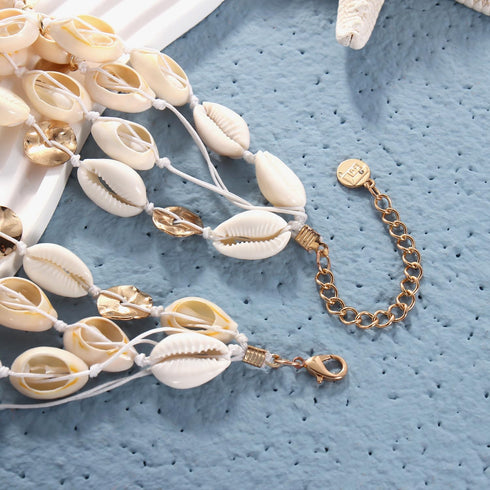 Firstmeet Layed Cowrie Shell Necklace With Glod Coin Pendant Handmade Hawaiian Puka Seashell Choker...