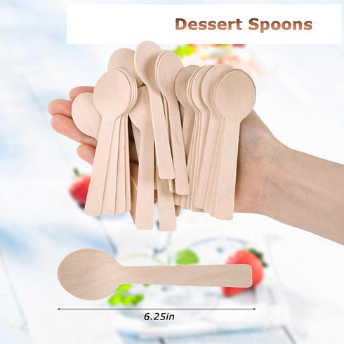 HANSGO 115PCS Wooden Spoons, 6.25inch Ice Cream Dessert Spoons Wood Cutlery Tableware Sampling Tasting Spoons for Kitchen Party Chocolate Cake Hon...