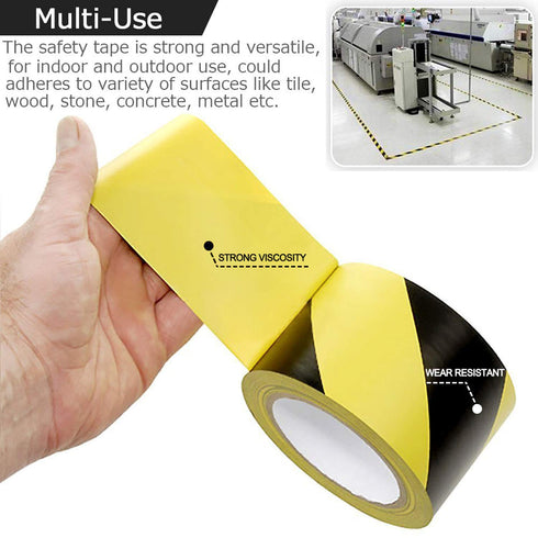 Black & Yellow Hazard Safety Warning Stripe Tape, 2inch x 108Ft High Visibility Barricade Adhesive Tape for Floor, Walls, Pipes and Equipment Mark...