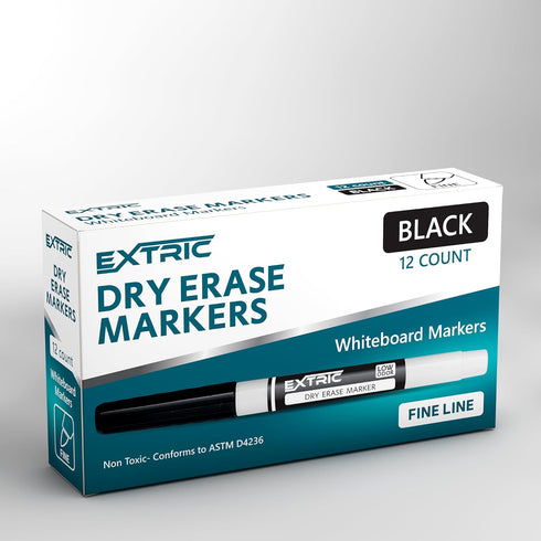 Dry Erase Markers Fine Tip, 12 Count Whiteboard Markers, Black Dry Erase Markers, Fine Point Dry Erase Markers, Dry Erase Markers for Kids, White ...