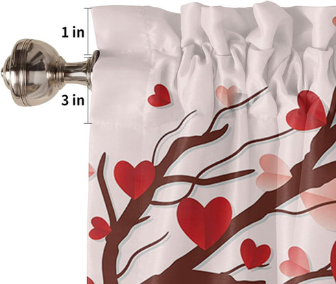 Valentines Day Valance Rod Pocket Valance Happy Valentine's Day Window Curtains Window Treatments 1 Panel Love Heart Tree Branch Short Curtains fo...
