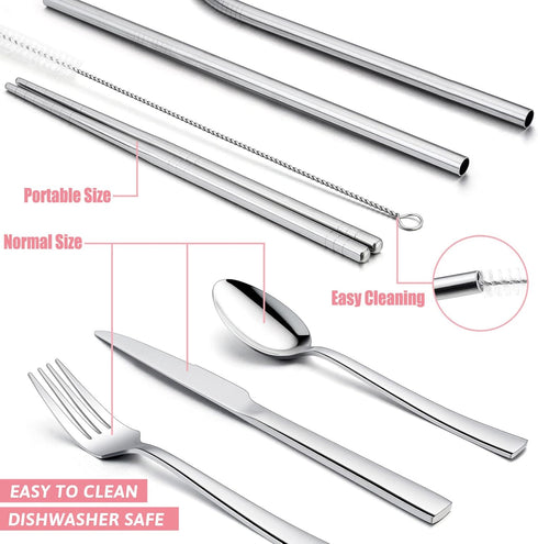 HaWare 9-Piece Portable Travel Silverware Utensils with Case, Stainless Steel Flatware Set for Camping Office School Lunch, Reusable Cutlery Inclu...