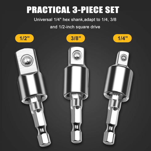 3 Pack Socket Adapter, 360 Degree Drill Adapter, 1/4 swivel socket Set, CR-V Steel Plating Finished, Use With Impact And Power Drill...