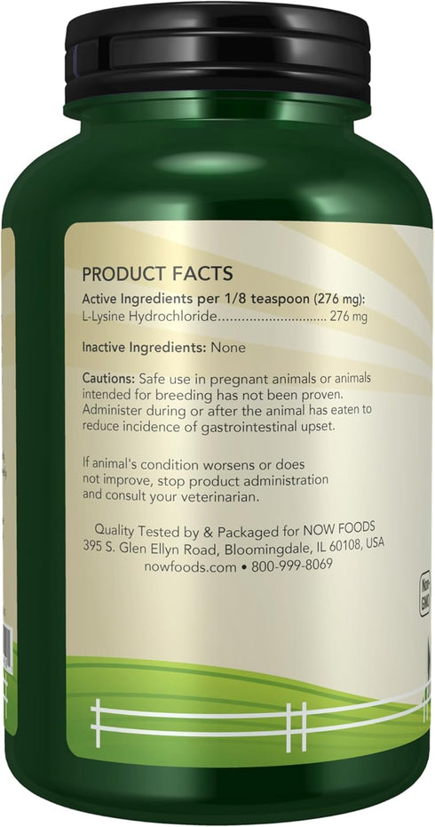 NOW Pet Health, L-Lysine Supplement, Powder, Formulated for Cats, NASC Certified, 8-Ounce...