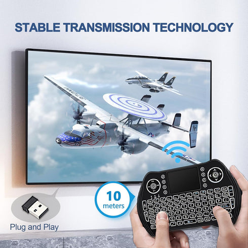 EASYTONE Backlit Mini Wireless Keyboard with Touchpad Mouse Combo Remote Control with Rechargeable Li-ion Battery and Multimedia Keys for Android ...