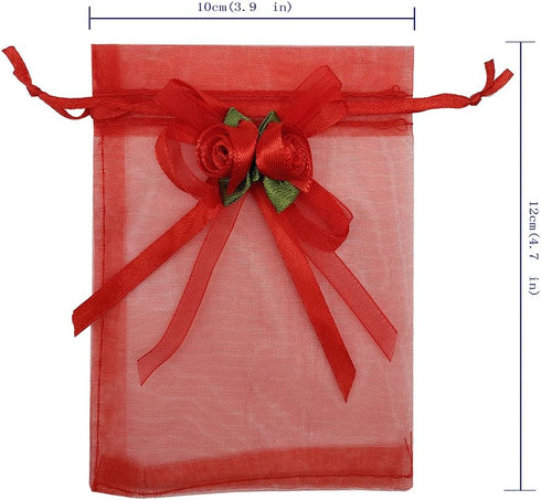 50pcs Sheer Organza Favor Bags for Wedding 3.8x4.8'' Gift Bags Samples Display Drawstring Rose Pouches (hot red)...