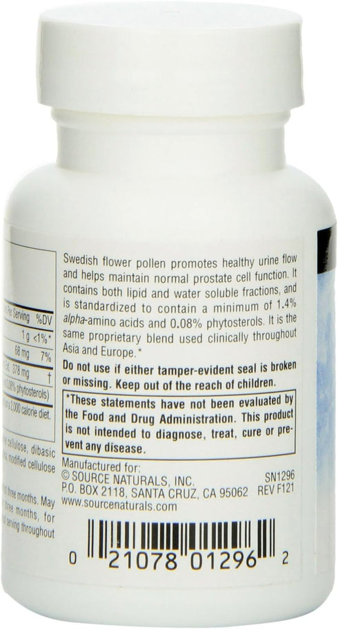Source Naturals Swedish Flower Pollen Extract Supplement, Supports Prostate Function and Healthy Urine Flow - 45 Tablets...