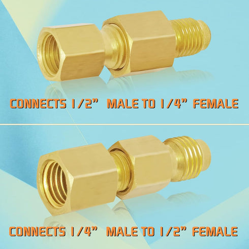 Boltigen 6pcs R134a Refrigerant Tank Adapters, R12 to R134a AC Fitting Connector, 1/2 to 1/4 Flare R134a Vacuum Pump Adapter Fittings with Valve C...