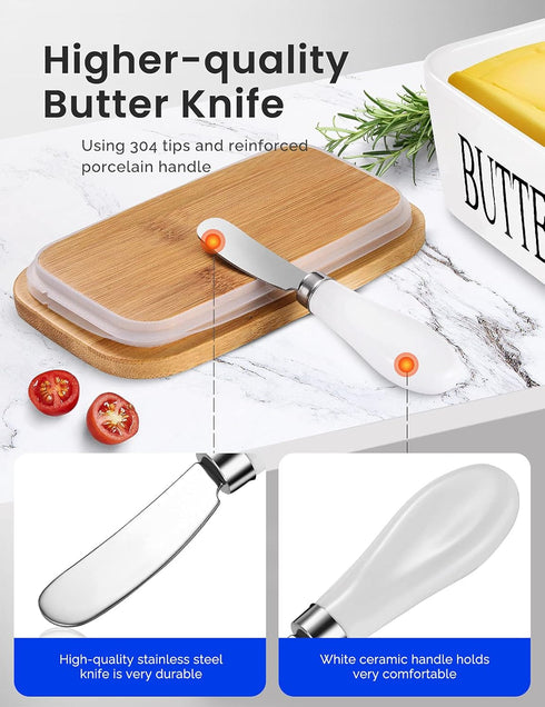 2 Pack Stainless Steel Butter Spreader Knife, Butter Knife with White Porcelain Handle, Cheese Butter Spreader Knives for Kitchen...