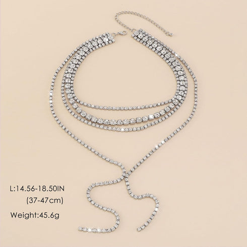 FUTIMELY Boho Layered Rhinestone Necklaces for Women Girls Long Pendant Y-Necklaces Crystal Choker Chain Statement Necklaces Wedding Bridal Jewerl...