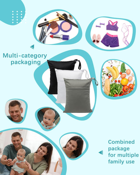 babygoal Wet Dry Bags 3 Pack, Waterproof Reusable Travel Bags for Swimsuits, Baby Cloth Diapers, Beach, Pool, Gym Bag & Wet Clothes with 2 Pockets...