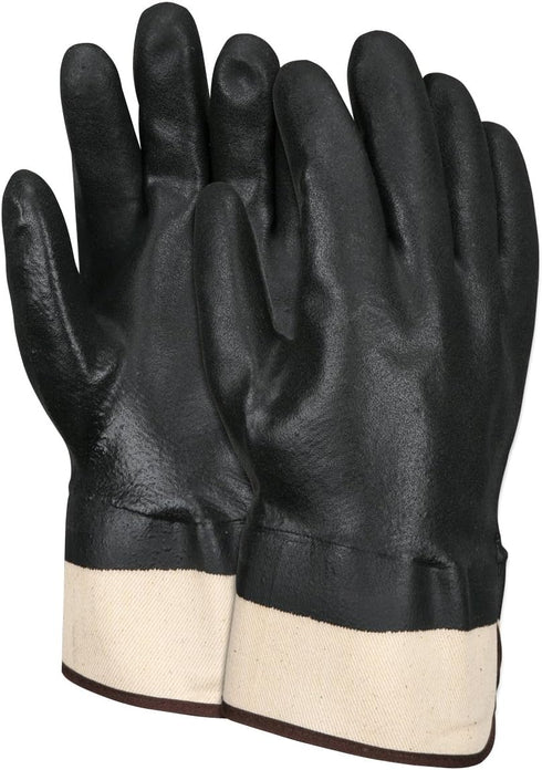MCR Safety 6521SC Double Dipped PVC Jersey Lined Sandy Finish Men's Gloves with Rubberized Safety Cuff, Black, Large, 1-Pair...