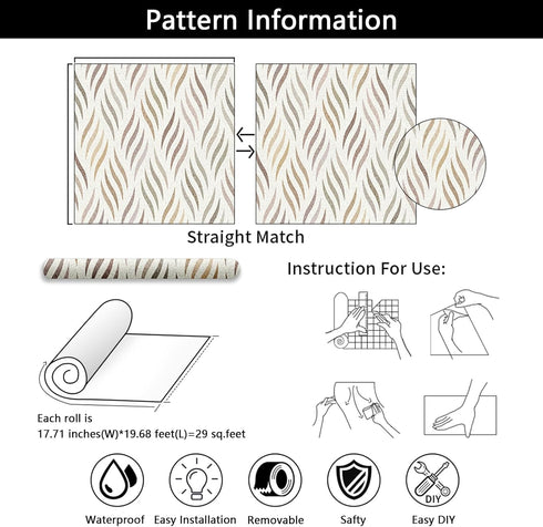 Modern Art Peel and Stick Wallpaper Geometric Patterned Textured Contact Paper Removable Waterproof Wallpaper Decorative Vinyl Self Adhesive Wallp...