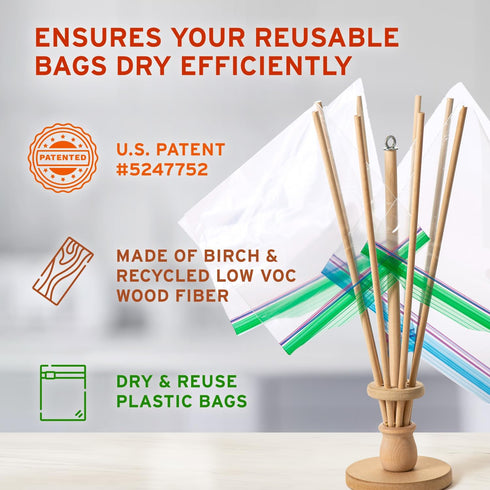 Plastic Bag and Bottle Dryer - Patented; Multi-Purpose Drying Rack Saves Money and the Planet. Folds for Easy Storage...