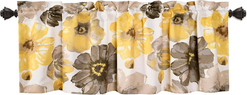 Lush Decor Leah Room Darkening Window Curtain Valance, 18 inch x 52 inch, Yellow/Gray...