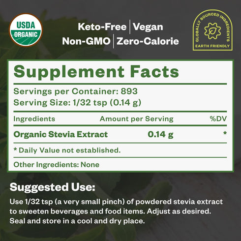 Purisure Stevia Concentrated Powder,125 g, Premium Zero Calorie Sweetener - Powdered Pure Stevia Extract, Natural Powder for Baking - No Aftertast...