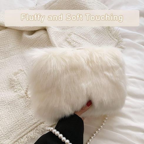 Ynport Faux Fur Bag for Women Fuzzy Evening Clutch Fluffy Feather Shoulder Purse Small Cute Furry Phone Crossbody Handbags...