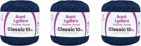 Aunt Lydia Classic Navy Crochet - 3 Pack of 350y/320m - Cotton - Gauge 10 - Crochet......