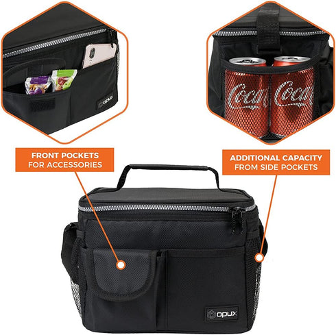opux Insulated Lunch Bag for Men Women, Leakproof Black Lunch Box for Work, Portable Soft Lunch Cooler Bag with Shoulder Strap, Adult Lunchbox Lun...
