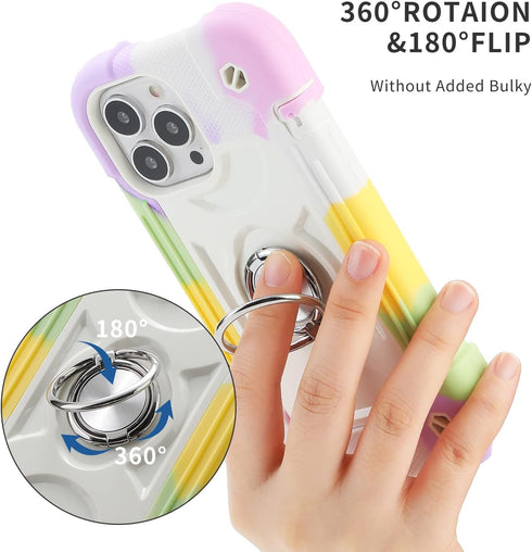 for iPhone 13 Pro Max Case 6.7 Inch with Ring Stand, with 2 Pack Glass Screen Protector + 1 Pack Camera Lens Protector,Heavy-Duty Shockproof Cover...