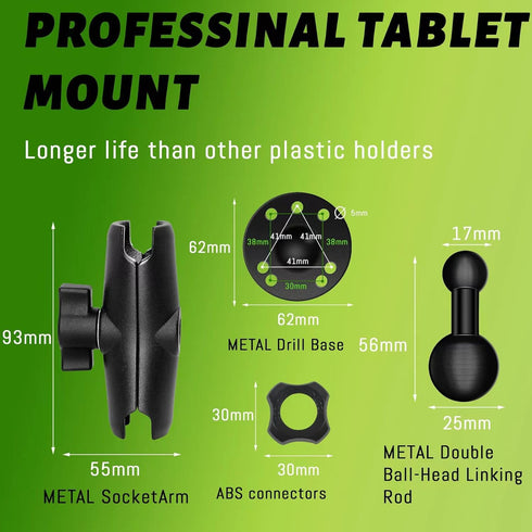 Metal Tablet Mount Holder for Truck/Car/Vehicle/Industrial Heavy Duty Drill Base iPad Mount for Dashboard, Wall, Desk, fit 7-14.6 inch Tablets...