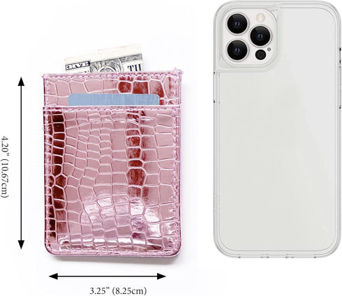 Super Shiny Slim Credit Card Holder Mini Front Pocket Wallet in Mirror Metallic Faux Crocodile pattern (Metalic Pink)...