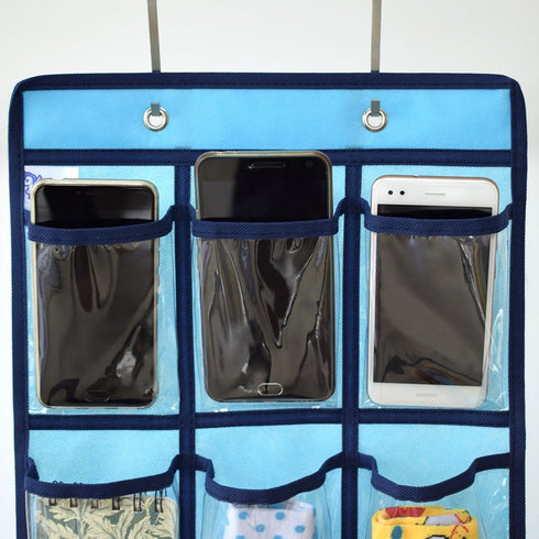 NIMES Hanging Closet Underwear Sock Jewelry Storage Over The Door Classroom Cell Phone Calculator Organizer Clear Pockets (BLUE-12 & 9 POCKETS PAC...