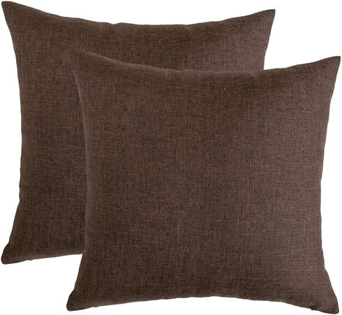 RainRoad Linen Decorative Throw Pillow Covers Cushion Cover Pillow Case for Sofa Couch Bed Chair, Soft Square Dark Brown Throw Pillows 18x18 Inch,...