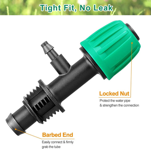 Drip Irrigation Fittings, 15 Pcs Lock Barbed Tee for 1/2 to 1/4 Inch Vinyl Tubing, Drip Line Parts 3-Way Tees Irrigation Connectors for Drip Sprin...