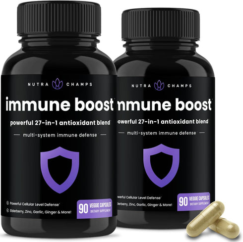 27 in 1 Immune Support Supplement | Antioxidant Immune Boosters for Adults | 90 Immune Defense Capsules | 1000mg Vitamin C, 5000 IU D3, Elderberry...