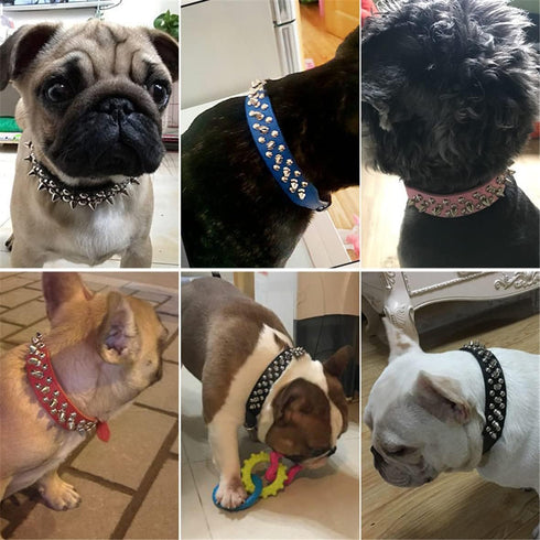 Spiked Dog Collar for Small Dogs Soft PU Leather Spike Puppy Collar Anti Bite Studded Rivet Cat Collar for Kittens Small Medium Pets Like Chihuahu...