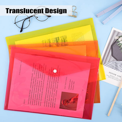 EOOUT 14 Pack Plastic Envelopes Poly Envelopes, Clear Document Folders Plastic File Folders with Snap Closure, 7 Colors, Letter A4 Size File Envel...