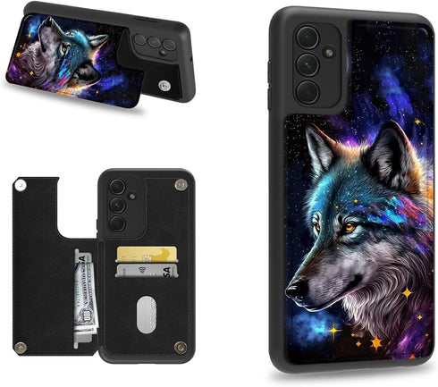 for Galaxy A54 5G 6.4" Wallet Phone Case, Credit Card Holder Slots Cover & Hard PC Shockproof Soft Silicone Dual Layer Protection Flip Case for Sa...