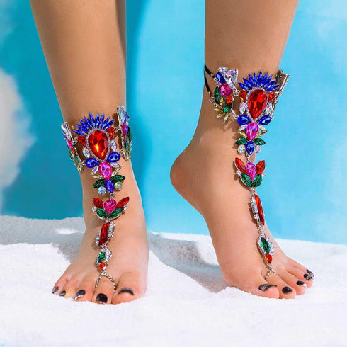 Woeoe Rhinestone Anklet Silver Crystal Barefoot Sandals Foot Chain Pearl Anklets Foot Chain Beach Foot Charm Jewelry for Women and Girls...