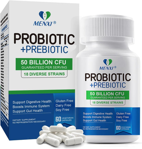 Probiotics 50 Billion CFU, 18 Strains + Prebiotics - Supports Digestive, Immune & Gut Health, Relief for Occasional Diarrhea, Gas & Bloating - Dai...