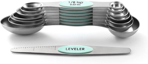 Spring Chef Stainless Steel Magnetic Measuring Spoons Set of 8 with Leveler, Nesting Metal Teaspoon & Tablespoon Measuring Spoons, Kitchen Gadgets...