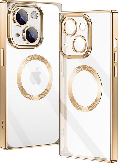 Jmltech for iPhone 14 Plus Case Magnetic Clear Square Edge Cute Transparent Silicone Soft TPU Luxury Plating Bumper Phone Case with MAGSAFE Chargi...