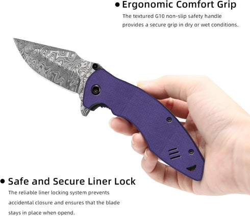 Pocket Folder Folding Knife: 3.14" Stainless Steel Blade, G10 Scales, Thumb Stud Liner Lock, EDC Knives for Outdoor Survival, Great Gifts for Men ...