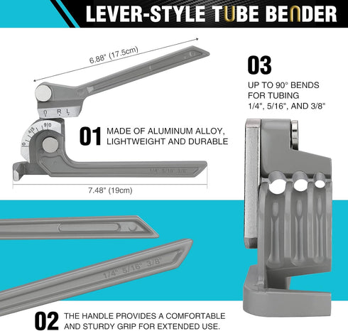 DURATECH Tube Bender, Pipe Bender, 3-IN-1, 1/4", 5/16", 3/8", for Copper, Brass, Aluminum and Thin Steel Pipes...