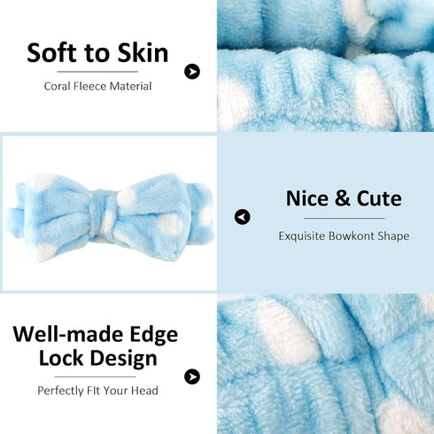 6 Pack Spa Headbands Soft Bowknot Elastic Makeup Headbands Coral Fleece Non-Slip Bow Hair Band for Washing Face Microfiber Facial Skincare Shower ...